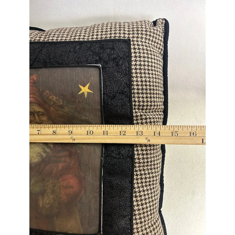 Vintage Rustic Unbranded 16x18 Tan Old World Santa Houndstooth Pillow